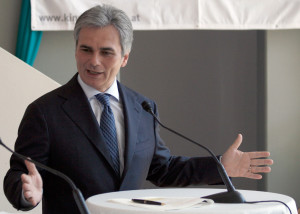 Austrian politician Werner Faymann at a press conference during the election campaign 2008.