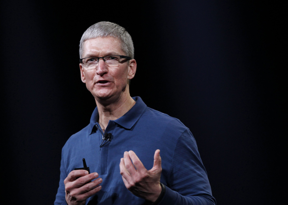 Apple CEO Tim Cook speaks to the audience during an Apple event in San Jose