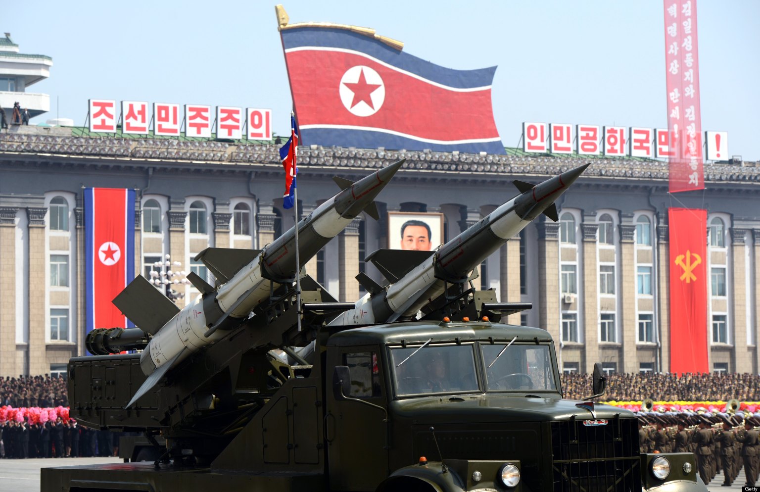 Missiles are displayed during a military