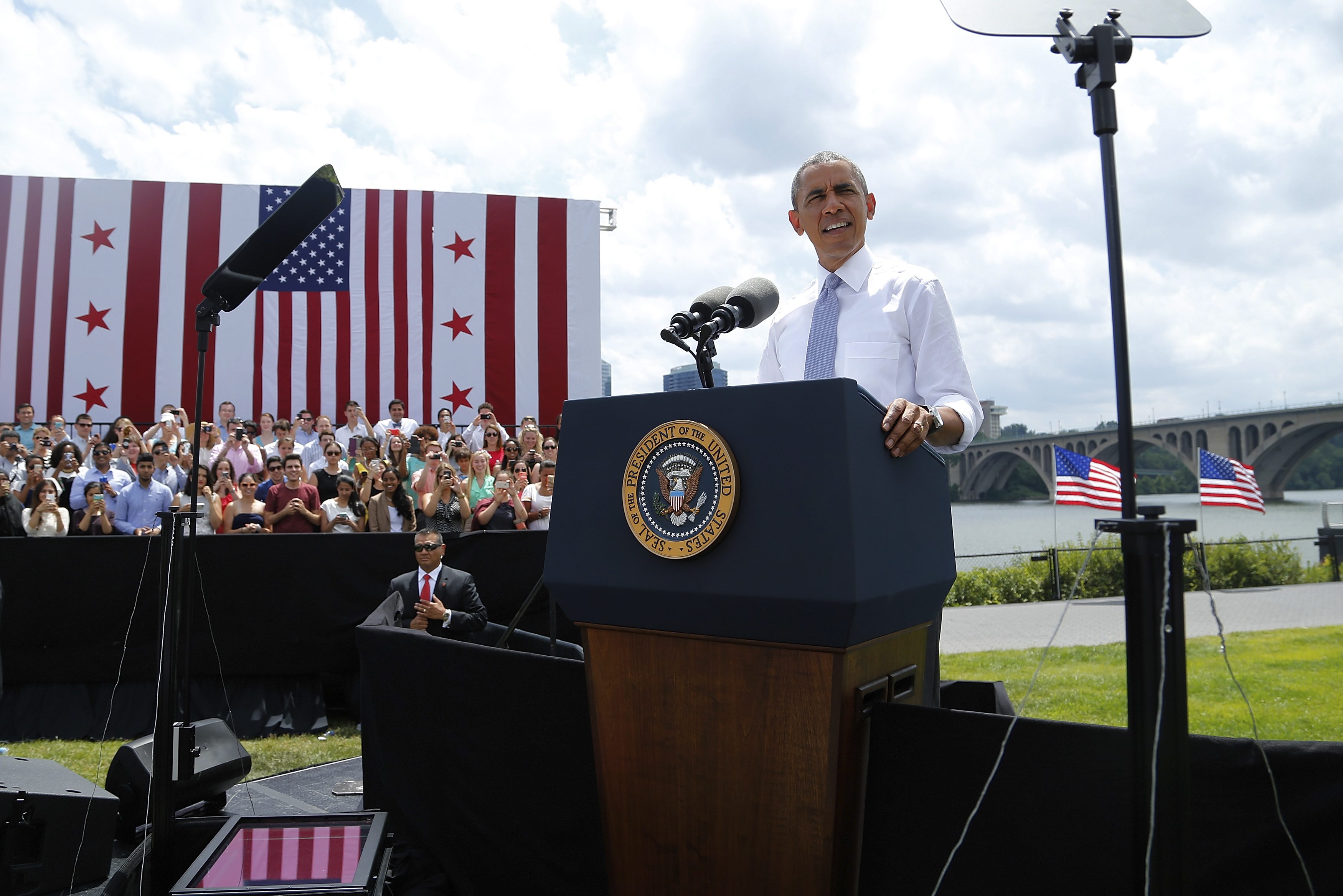U.S. President Barack Obama makes remarks on the economy at the Georgetown Waterfront Park in Washington