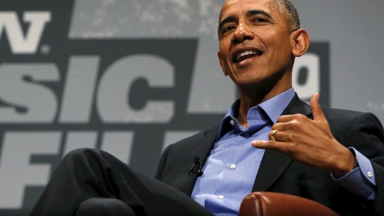 U.S. President Barack Obama participates in an onstage interview at the South by Southwest Interactive in Austin